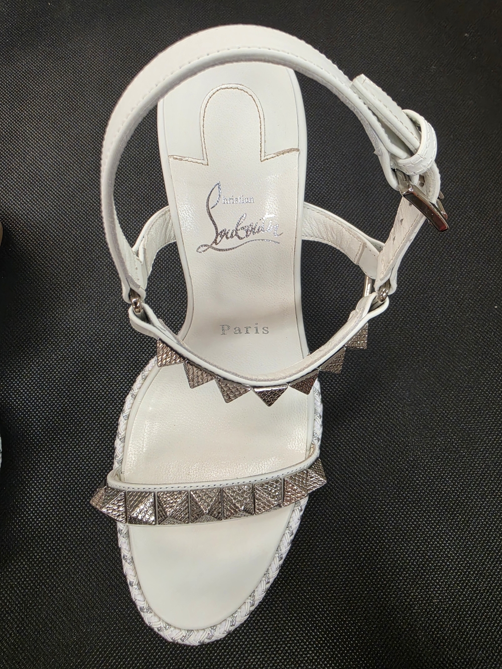 Christian Louboutin White Studded Leather Ankle Strap Sandal Pyraclou